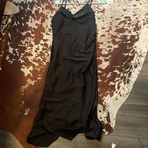 Scoop neck black satin dress